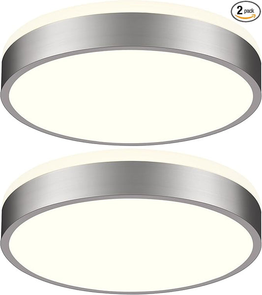 Ken & Ricky Flush Mount Ceiling Light, Dimmable Led Close to Ceiling Light Fixtures for Kitchen Bathroom Bedroom Hallway 5cct (Brushed Nickel,2PK, 12 Inch)