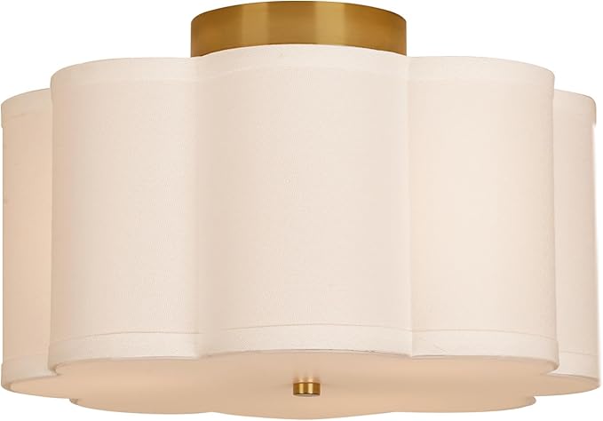Modern Flush Mount Ceiling Light,3-Light Nursery Light Fixture with Petal-Type White Fabric Shade,12.6 Farmhouse Drum Ceiling Light Fixture for Bedroom Living Room Kitchen Hallway