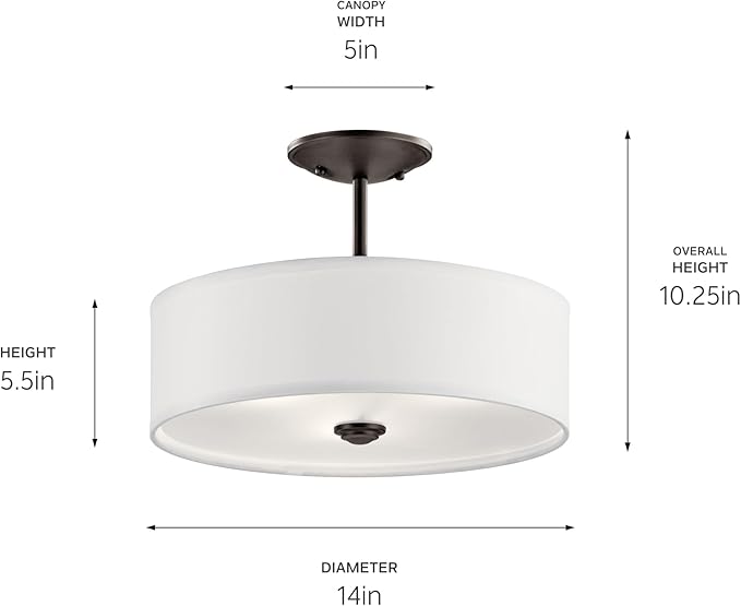 Kichler Shailene 14" 3 Light Round Semi Flush with Satin Etched White Diffuser and White Microfiber Shade in Olde Bronze