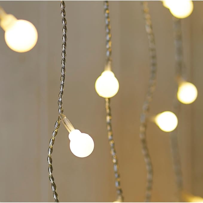 YOLIGHT Fairy Curtain Lights, USB/Battery Powered Ball Icicle Light 13ft 96 LED Globe String Hanging Lights for Bedroom Dorm Wedding Party Christmas Decoration (Warm White)
