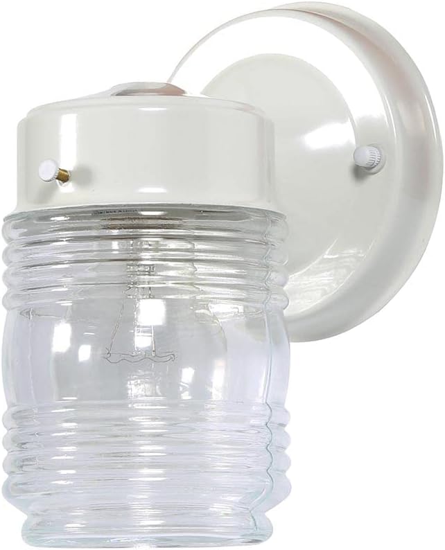 Design House Jelly Jar 1-Light Outdoor Wall Light with Clear Ribbed Glass, Wet Rated for Porch, Patio, and Entryway – Design House, 500181