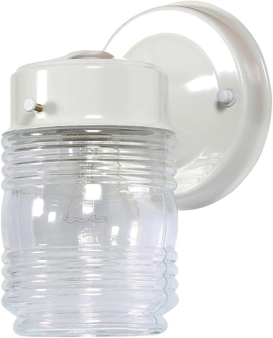 Design House Jelly Jar 1-Light Outdoor Wall Light with Clear Ribbed Glass, Wet Rated for Porch, Patio, and Entryway – Design House, 500181