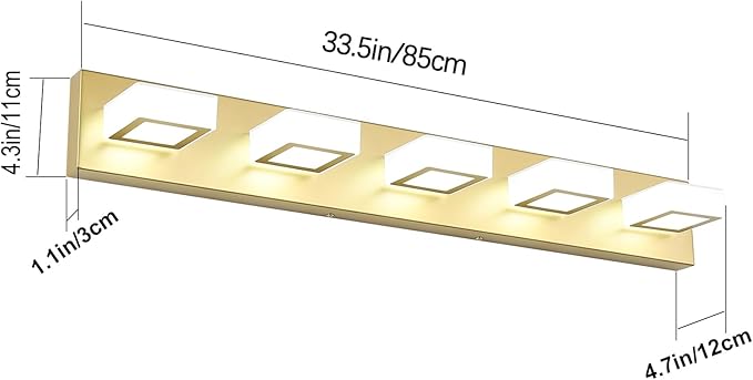 Ralbay Modern LED Gold Bathroom Vanity Lights 5 Lights LED Modern Gold Vanity Lights Over Mirror Fixture Acrylic Gold Vanity Wall Light (White Light 6000K), 33.5 inch, 8590-gold-silver