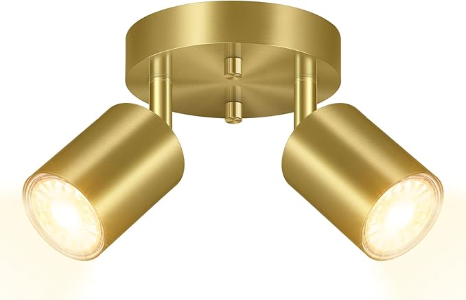 BoostArea LED 2 Light Track Lighting Kit, LED Track Lighting Fixtures, Gold Round Ceiling Spot Lighting, Flexibly Rotatable Light Head for Kitchen, Living Room, Bedroom, GU10 Bulb Not Included
