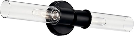 Kichler Aviv 2-Light Wall Sconce, Modern Light with Clear Glass in Black, for Bedroom, Laundry Room, Kitchen or Hallway (24" x 5.5"), 52654BK