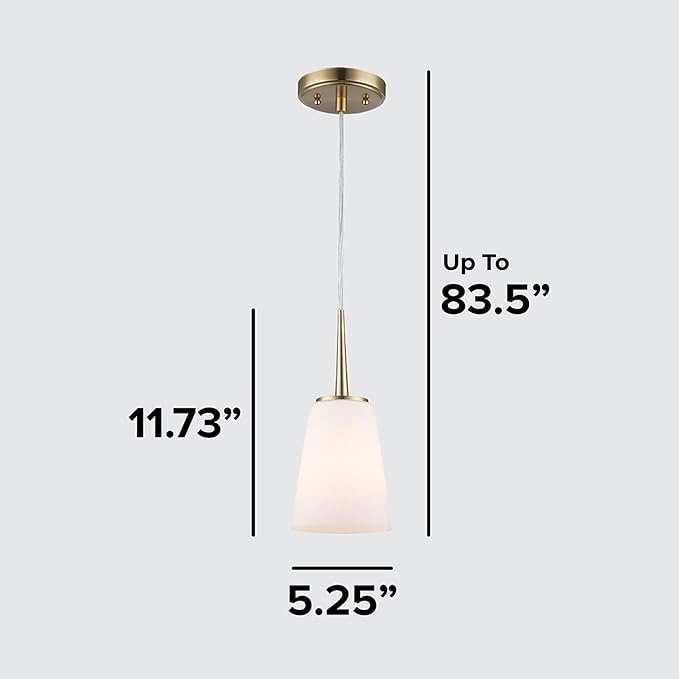Montgomery 1-Light Pendant Light | Brushed Gold Finish with White Frosted Glass Shade | Adjustable Hanging Height to 82.75" | Uses E26 Medium Base Bulb (Gold, Pendant)