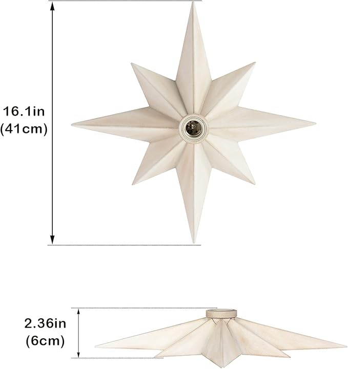 Airposta 16 inch Flush Mount Ceiling Light, Modern Farmhouse White Star Ceiling Light, Vintage Star Light Fixtures Ceiling for Hallway, Entryway, Study Room, Bedside, Stair, Foyer, Kitchen, Bathroom