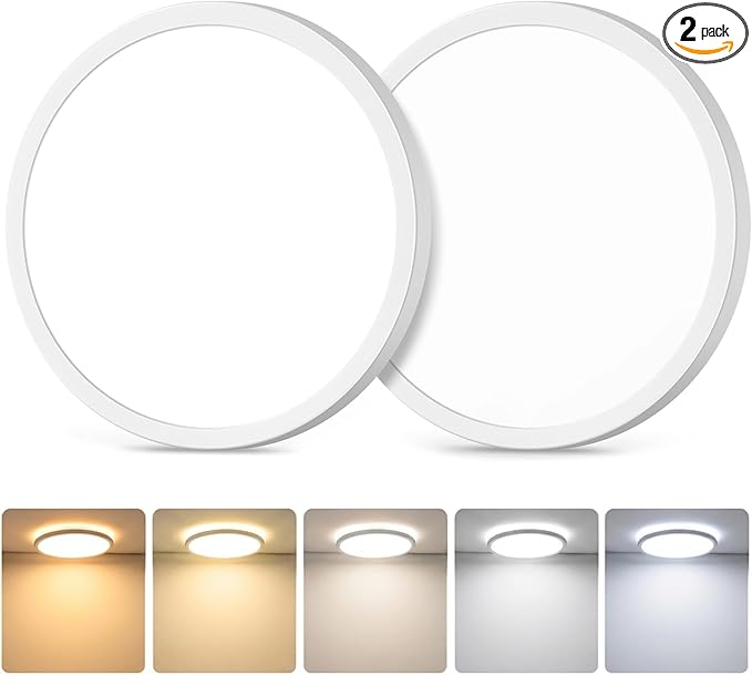 GoBright 2-Pack 15W Dimmable LED Flush Mount Ceiling Lights, 7 Inch 1800LM Ultra Thin Round Light Fixtures Ceiling Mount, 2700K-6500K 5CCT Selectable, Modern LED Lamps for Stairwell, Basement, White