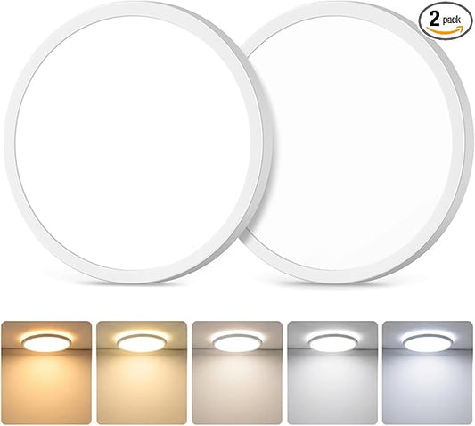 GoBright 2-Pack 15W Dimmable LED Flush Mount Ceiling Lights, 7 Inch 1800LM Ultra Thin Round Light Fixtures Ceiling Mount, 2700K-6500K 5CCT Selectable, Modern LED Lamps for Stairwell, Basement, White