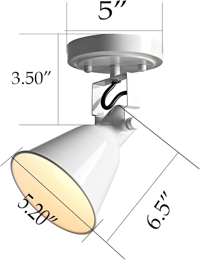 DIRYZON 1-Light Adjustable White Spotlight, Semi Flush Mount Ceiling Light Fixture Track Light for Bedroom, Kitchen, Hallway & Wall Art Display