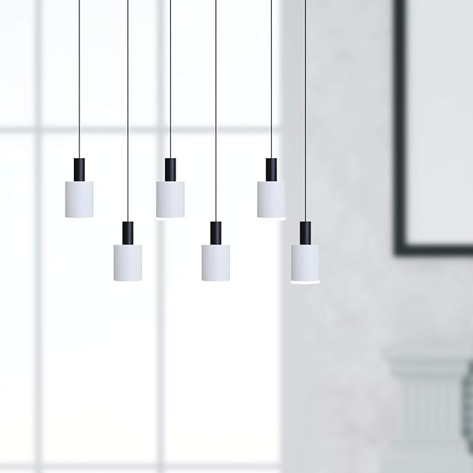 Virgo 6 Mini Pendant Lighting Black-White - LED Hanging Light Fixture for Kitchen Island, Bar, Foyer - Cluster Pendants - Dimmable, Adjustable Wire, Lamp Bulb Included