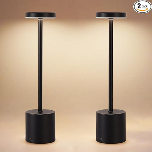 Cordless Table Lamp Set of 2, 5000mAh Rechargeable Battery Powered LED Table Light, Portable Touch Dimming Outdoor Touch Lamps,3 Color Light for Restaurant,Patio,Bedroom,Camping,Cofee (Black)