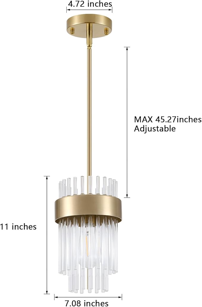 Dijiahua Gold Pendant Lights Kitchen Island 3 Pack,Modern Crystal Pendant Light Fixtures Over Table, Mini Brass Dining Room 1-Light Chandelier,Adjustable Cord Hanging Lamp for Bedroom,Hallway