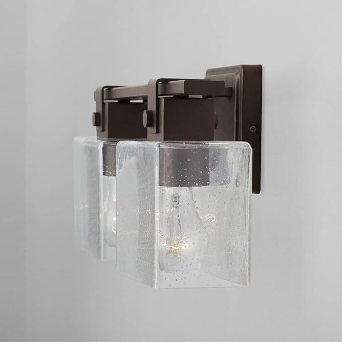 Capital Lighting 139124OR-498 Graham Unique Rectangular Clear Seeded Glass Bath Vanity Wall Mount, 2-Light 200 Total Watts, 8" H x 16" W, Oil Rubbed Bronze