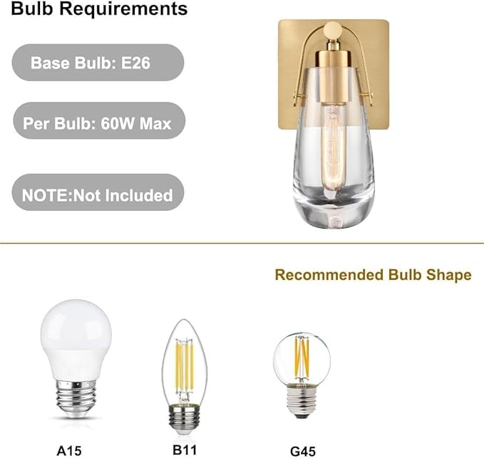 DEYNITE Gold Wall Sconces, Raindrop Sconces Wall Lighting, Modern Clear Glass Vanity Light Fixtures Raindrop Wall Sconce for Bathroom Bedroom Living Room