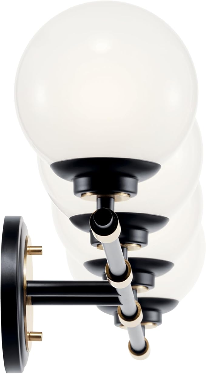 Kichler Benno 4-Light Bathroom Vanity Light Fixture with Opal Glass in Black and Champagne Bronze, Modern Wall Mount Light for Bathroom or Powder Room (8.75" x 34"), 55173BKCPZ