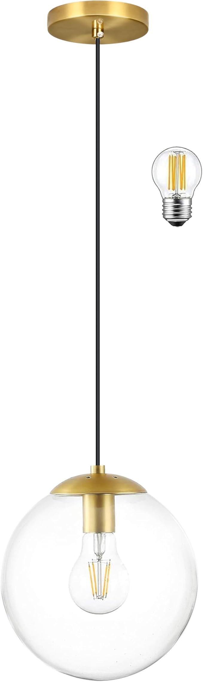KoKo&Yukina 6-inch mini Modern Globe Pendant Light Clear Glass with Brass Finish Contemporary Mid Century Adjustable Hanging Light Fixture for Living Room Bedroom Kitchen Island (Bulb Incl.)