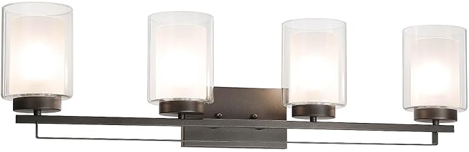 XiNBEi Lighting Wall Light 4 Light Bathroom Vanity Lighting with Dual Glass Shade in Dark Bronze Indoor Wall Mount Light XB-W1195-4-DB