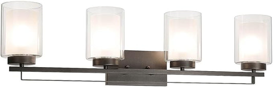 XiNBEi Lighting Wall Light 4 Light Bathroom Vanity Lighting with Dual Glass Shade in Dark Bronze Indoor Wall Mount Light XB-W1195-4-DB
