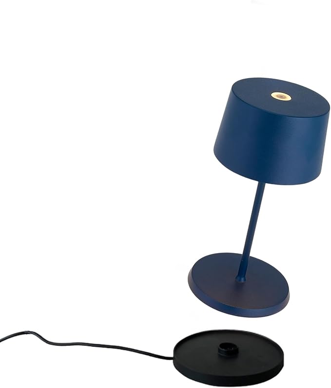 Zafferano, Olivia Mini Lamp, Portable and Rechargeable Table Lamp with Touch Controls, Suitable for Indoor and Outdoor, Dimmer, 2200-3000 K, Height 8.7 Inches, Steel Blue Color