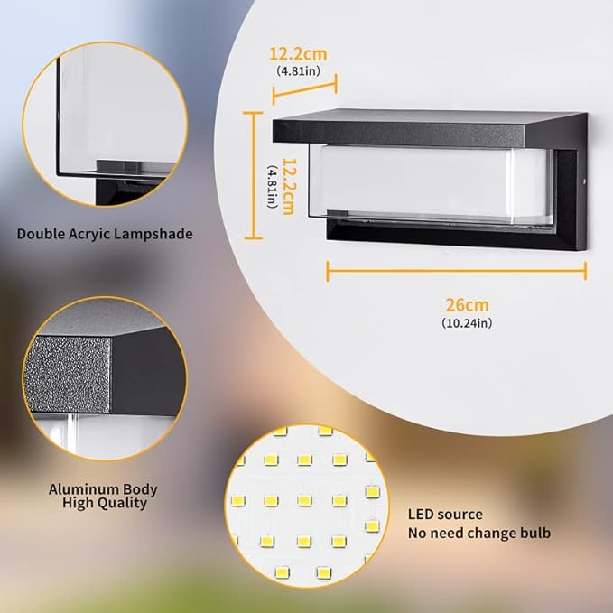 LANFU 18W Modern LED Wall Light Outdoor 2Pack,3000K Warm White Waterproof Porch Patio Lights Mount Outside Fixtures,Matte Black Aluminium