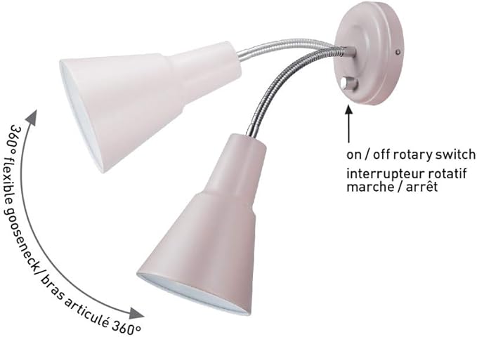 GLOBE Electric 13064 Sophie 1-Light Plug-in or Hardwire Wall Sconce, Chrome Gooseneck, Matte Rose, 6ft Clear Cord, Bulb Not Included (Pack of 4)