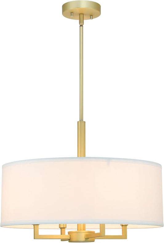 XiNBEi Lighting Pendant Light, Modern 4 Light Drum Pendant Lighting Adjustable Hanging Chandelier Ceiling Light for Living & Dining Room Satin Brass Finish XB-P1296-SB