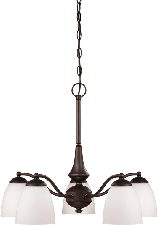 Nuvo Lighting 60/5143 Patton Five Light Chandelier-Arms Down 60 Watt A19 Max. Frosted Glass Prairie Bronze Fixture