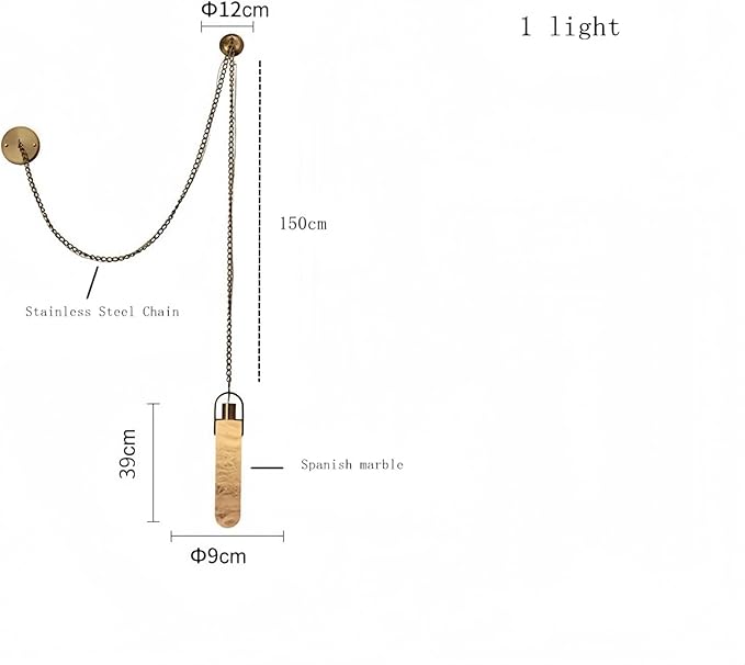 RUIBO Alabaster 1 Light LED Hanging Pendant Lighting,Cylinder Natural Marble Pendant Lights,Living Dining Room Loft Bedroom Modern LED Hanging Lamps(E14)