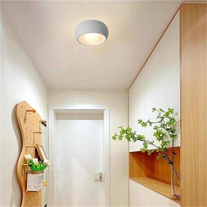 Minimalist Round Close to Ceiling Light Fixtures, Cream Resin Ceiling Lamp Modern Dimmable Small Ceiling Lighting for Hallway Entryway Balconies 11.81"(White)