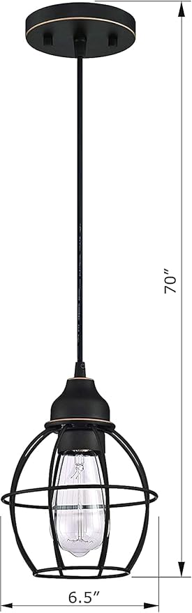 WISBEAM Oil Rubbed Bronze Pendant Lighting Fixture with Brass Edge, Hanging Kitchen Lights with E26 Medium Base Max. 60 Watts, Bulbs not Included, 1-Pack