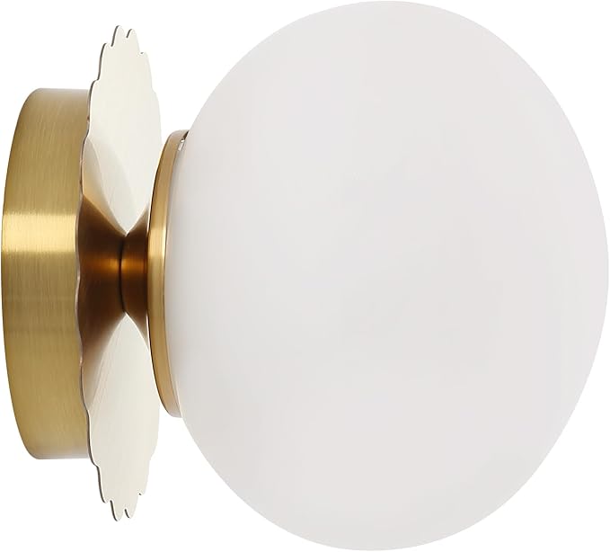 Modern Globe Glass Wall Sconces- Minimalist Home Shop Decor Wall Light 7" Glass Shade Hardwired- 1 Light Mid Century Wall Lamps Indoor Bedroom Bathroom Hallway Vanity Sconce Light (Gold-White)