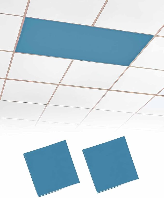 Magnetic Light Cover for Classroom Drop Ceiling,2 Pack 4x2 Ft Fluorescent Light Covers for Office Home Ceiling Light Blue Solid Color Lampshade