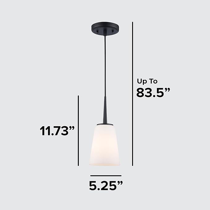 Montgomery 1-Light Pendant Light | Black Finish with White Frosted Glass Shade | Adjustable Hanging Height to 82.75" | Uses E26 Medium Base Bulb (Black, Pendant)