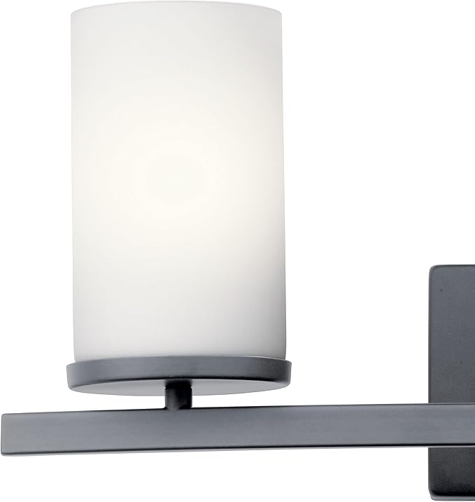 Kichler Crosby 45497BK 3-Light Bathroom Vanity Light Fixture with Satin Etched Cased Opal Glass in Black for Modern and Traditional Decor Over Mirror (23" x 8.75" x 7")