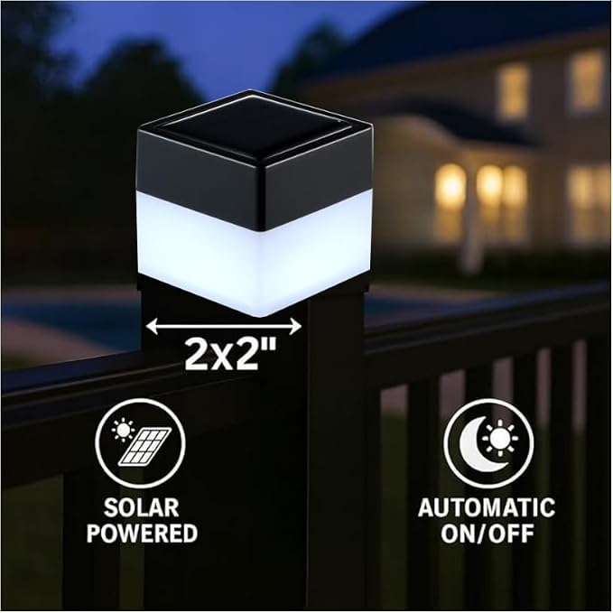 Solar LED Fence Post Cap Light 2x2 Inch (5x5cm) - for Wrought Iron, Aluminum & Garden Fences, Waterproof Outdoor Solar Lights(White Light) (8)