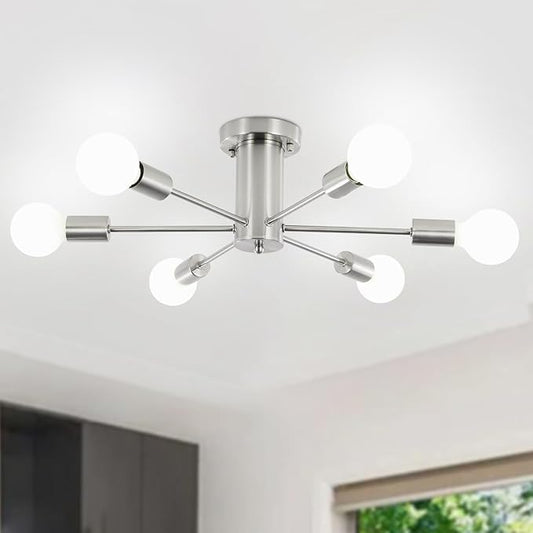 Kitchen Light Fixtures 6 Lights Ceiling Lights Fixture Nickel Modern Semi Flush Mount Lighting Sputnik Chandelier for Bedroom Dining Room Hallway