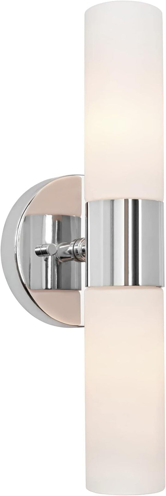 Kira Home Duo 14" Modern Wall Sconce with Frosted Glass Cylinder Shades, Linear 2-Light Wall Light, Chrome Finish