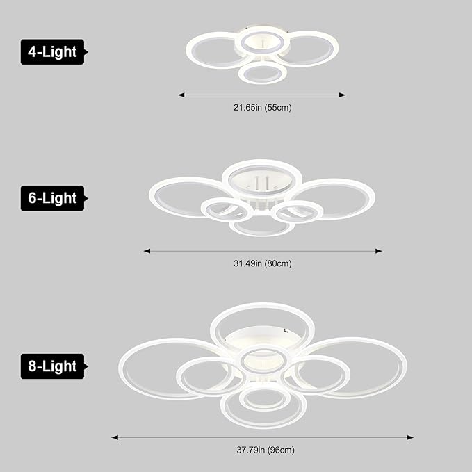 Vikaey Modern LED Flush Mount Ceiling Light, 8 Rings White Close to Ceiling Light Fixtures, Living Room Lighting Ceiling Lamp for Dining Room, Bedroom, Kitchen, 4000K Not Dimmable