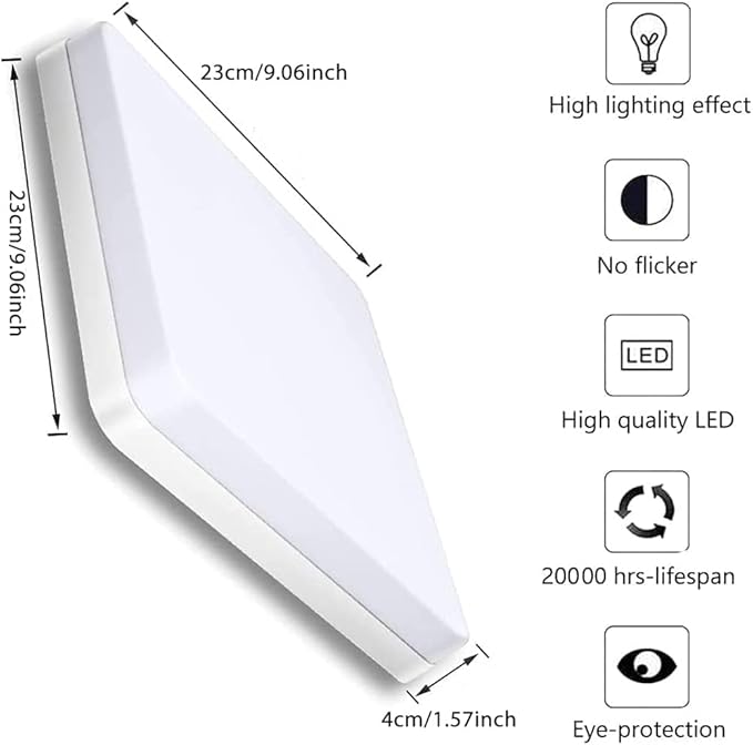 Ouyulong LED Ceiling Light 36W 3240lm 4000K 9Inch Square LED Flush Mount Ceiling Lighting Fixture for Kitchen, Bedroom, Living Room, Utility Laundry Closet Room Natural White