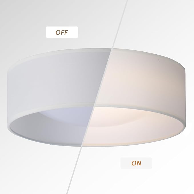 CALOKES 13" White Fabric Flush Mount Ceiling Light, 24W 3000K LED Closed to Ceiling Light Fixture with Classic Linen Drum Design for Bedrooms, Kitchen, Dining Room, Hallway