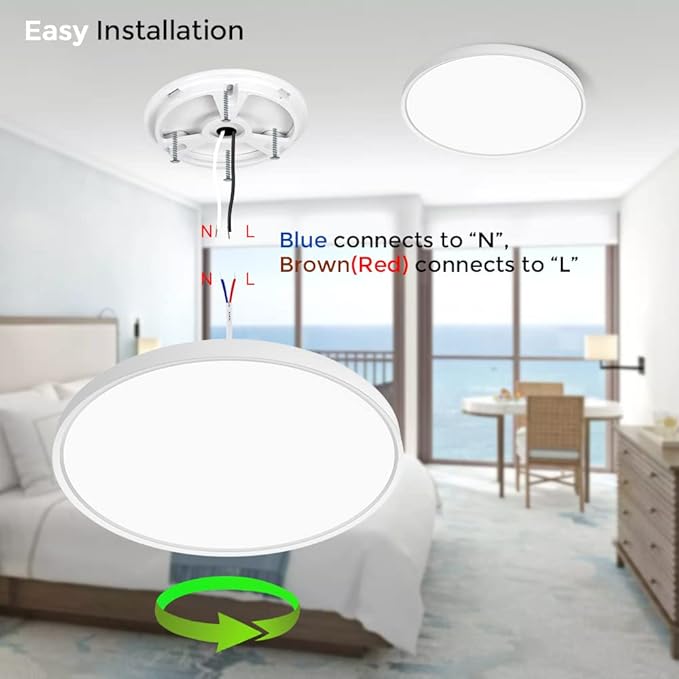 inShareplus 9inch LED Ceiling Light, White 18W(180W Equiv) 6000K Cold White Flush Mount Ceiling Lights Fixture, Super Bright, 1800LM Modern Ceiling Lamp for Bedroom Kitchen, Office, Hallway