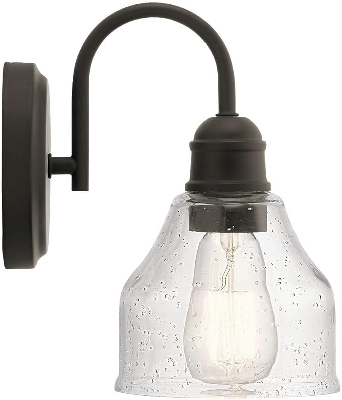 Kichler Avery 5.5" Wall Sconce Industrial 1 Light Wall Fixture with Clear Seeded Glass in Black, for Bathroom, Bedroom or Hallway (8.25" x 5.5" x 9.5") 45971BK