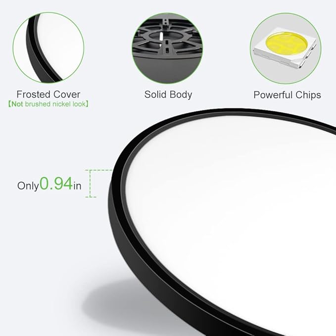 LightingWill 15.7 Inch Black Flush Mount LED Ceiling Light Fixture 32W, 6000K Daylight White, 3800LM, Flat Modern Round Closet Lighting Fixtures, Low Profile Ceiling Lamp for Bedrooms, Hallway .etc.