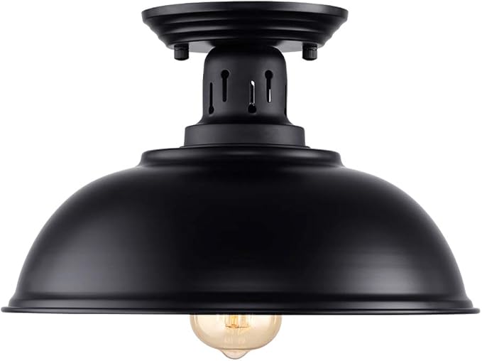 HMVPL Semi Flush Mount Ceiling Light Fixture, Farmhouse Light Fixtures, Black Outdoor Close to Ceiling Light for Porch, Entryway, Hallway, Foyer, and Gazebo