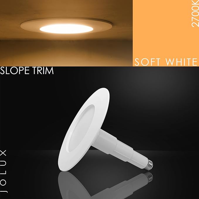 Jolux 6-Pack 5/6 Inch LED Can Lights Retrofit Recessed Lighting,12W=60W,2700K SoftWhite,800 Lumens,Dimmable Adjustable Retrofit Downlight,ETL,Damp Rated,Simple Installation Can Lights,Bevel Trim