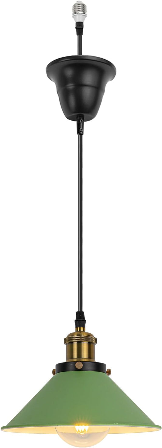 1 Pcs Ceiling Lights Conversion Pendant E26 Base Connections Adjusted Wire Length Cone Metal Green Lampshade Industrial Style Conversion Kit for E26 Ceiling Lamp Fixtures