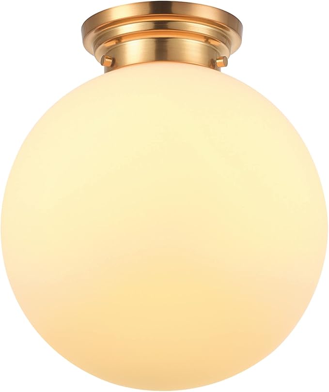Globe Electric 65694 Portland 1-Light Semi-Flush Mount Ceiling Lighting, Matte Brass, Opal Glass Shade, Bulb Not Included
