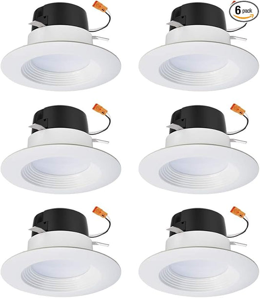 HALO 4 inch Recessed LED Can Light – Retrofit Ceiling & Shower Downlight – 3000K -Baffle White Trim (6 Pack)