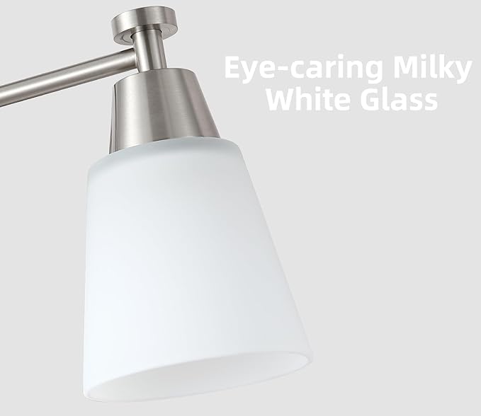 2-Light Bathroom Vanity Light, Brushed Nickel Finish with Milk Glass Shades, Over Mirror, for Bathroom Vanity